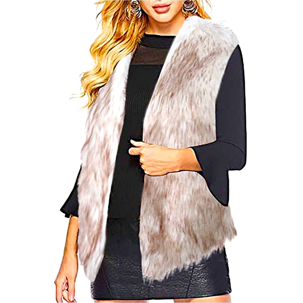 Aukmla Women's Faux Fur Vest Short Sleeveless Quilted Winter Warm Vest JrsM